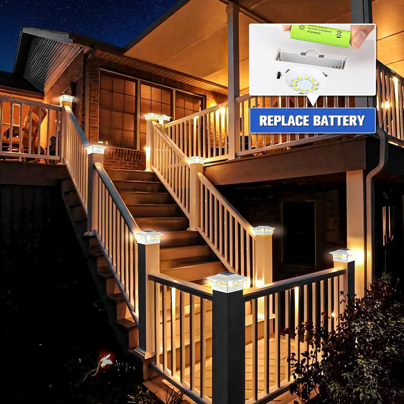 VOLISUN Solar Post Cap Lights: 2 - Pack Outdoor Deck Post Cap Lights White for Dock Fence Waterproof 2 Color Modes,4x4/6x6 Wooden/Vinyl Posts - Image 4